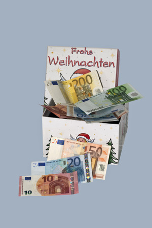 box of money cash for Christmas presentの写真素材