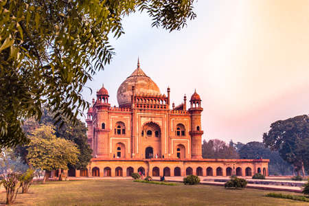 Delhi, India - December 2018: Safdarjung's Tomb is a red sandstone and marble mausoleum in Delhi, India. It was built in 1754 in the late Mughal Empire style for Nawab Safdarjung.のeditorial素材