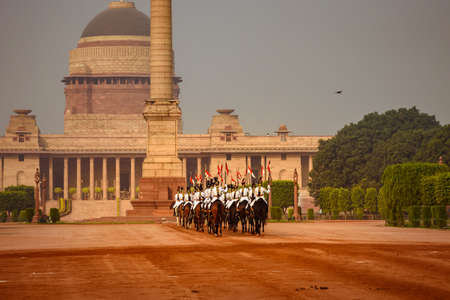 New Delhi, India, October 2018: Guard-changing ceremony of President's Bodyguard an elite household cavalry regiment of the Indian Army held at theÂ Rashtrapati Bhavan or President's House.のeditorial素材