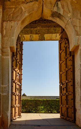 Entrance gate & walls of medieval era at Padmini Palace in medieval era in Rajasthani architectural...