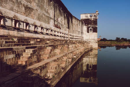 Queen Padminiâs Palace is one of the earliest palaces in India to be constructed completely surrounded by water. It is three storied building  built in medieval era in Rajasthani architectural style.のeditorial素材