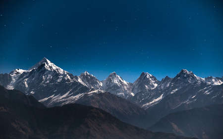 Long shutter time night view of sky at Munsiyari, Kumaon region, Uttarakhand, India.の写真素材