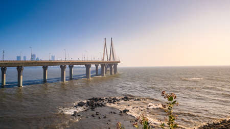 The Bandra-Worli Sea Link, officially called Rajiv Gandhi Sea Link, is a cable-stayed bridge that links Bandra in the Western Suburbs of Mumbai with Worli in South Mumbai, India.の写真素材