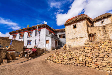 HikkimÂ is one of the highest year-round inhabited locations in India with residence of Spitian archictecture houses of tibetan buddhist people, this village has recorded as highest polling station.のeditorial素材