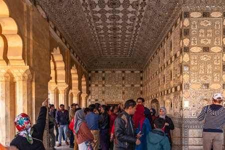 Jaipur, India-December,2018:  Sheesh Mahal or Mirror palace of Amer Fort is a primary tourist...