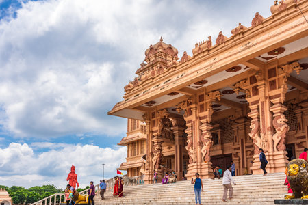 New Delhi, India - July 2019: Shri Aadya Katyayani Shakti Peetham Mandir at Chhattarpur temple...