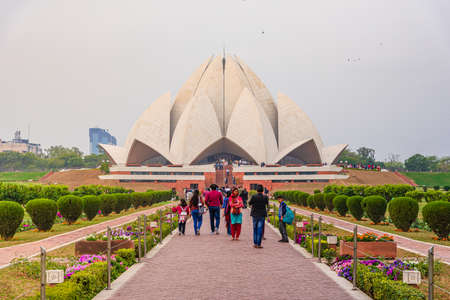 Delhi,India-March 2020: Lotus Temple is flower like temple designed by Architect Furiburz Sabha, lotus as the symbol common to many religions made up of marble dedicated to BahÃ¡Ê¼Ã­ House of Worship.のeditorial素材