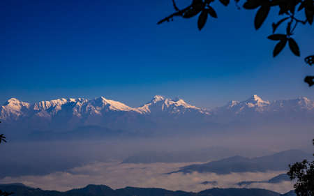 View of Himalays during sunrise at Binsar, a hill station in Almora district, Uttarakhand, India.の写真素材
