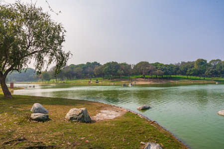 Lake at Raj Ghat for groundwater rejuvenation. Raj Ghat is a memorial dedicated to Mahatma Gandhi in...