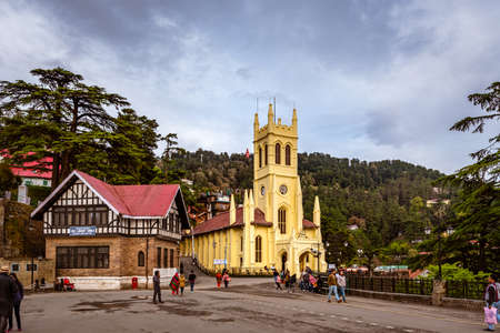 SHIMLA, INDIA, APRIL-2019 :The Ridge road is a large open space near Christ church & hub of all cultural activities, located in the heart of Shimla, the capital city of Himachal Pradesh, India.のeditorial素材