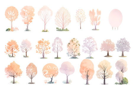 Watercolor trees set. Hand drawn illustration isolated on white background.の素材
