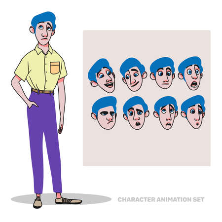 Character animation set shirt guy. people creation with emotions, facial animation.のイラスト素材