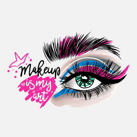 Makeup is my art, handwritten lettering, fashion, lettering design, eye shadow, makeup styleのイラスト素材