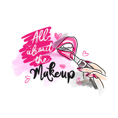 All about makeup, handwritten quote, fashion, beauty lipstick doodle styleのイラスト素材