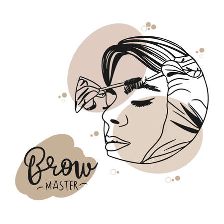 Eyebrow master, handwritten lettering, microblading, cosmetic procedure process concept and accessories, doodleのイラスト素材