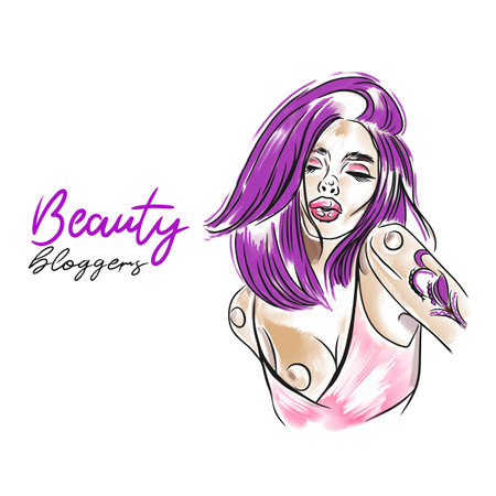 Beauty bloggers, beautiful tattooed girl, doodle style watercolor illustrationのイラスト素材
