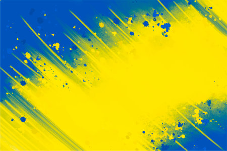 Blue yellow background. Smears and splashes of paint on canvas, acrylic backgroundのイラスト素材