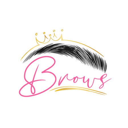 Eyebrows, handwritten inscription, beautiful logo for beauty masters in goldのイラスト素材