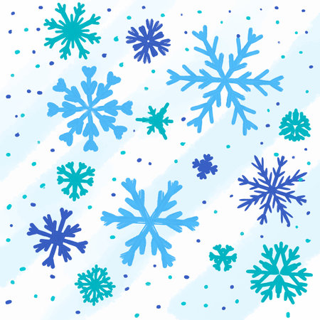 Beautiful illustration of snowflakes from brush strokes of paint on a watercolor backgroundのイラスト素材