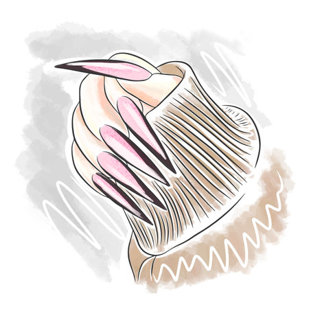Watercolor nails in with trendy french manicure, doodle style vector illustrationのイラスト素材