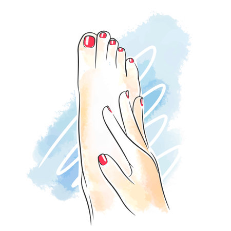 Bright color manicure and pedicure, red nails, beauty salon, doodleのイラスト素材