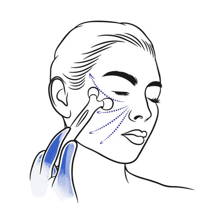 Facial trainer, portrait of a girl with markings, face massage, doodle style illustrationのイラスト素材