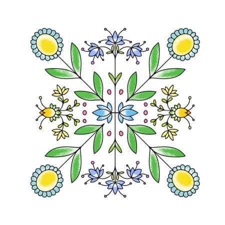 Cute pattern of yellow flowers for postcard design on a light backgroundのイラスト素材