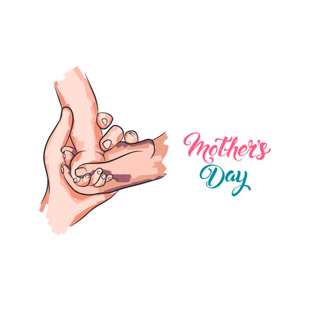 Postcard for social networks on a white background with hands, mothers day, loving familyのイラスト素材