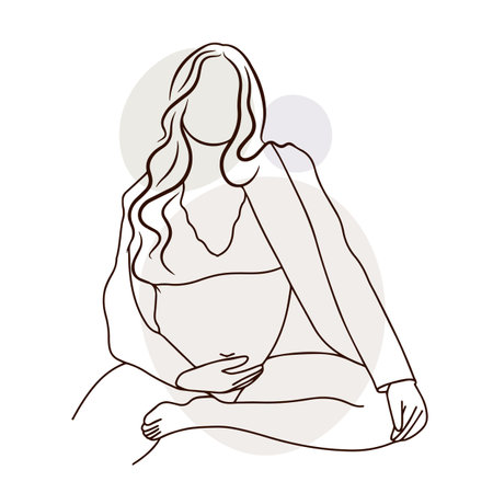 Pregnant girl in the style of minimalism, motherhood, big belly, contourのイラスト素材