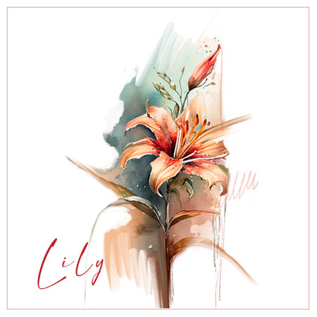 Delicate lily, watercolor flower, strokes and splashes of paint, drawingのイラスト素材