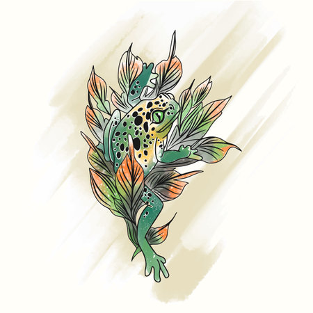 Beautiful watercolor frog illustration in doodle styleのイラスト素材