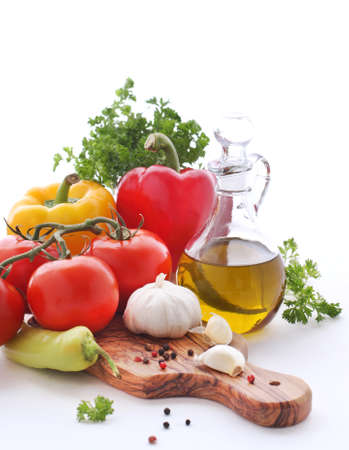 Olive oil and vegetablesの写真素材