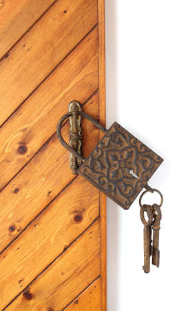 Closeup wood door with lockedの写真素材