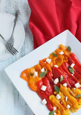 Grill sweet peppers and feta の写真素材