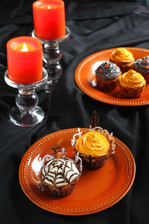 Halloween pumpkin cupcake の写真素材