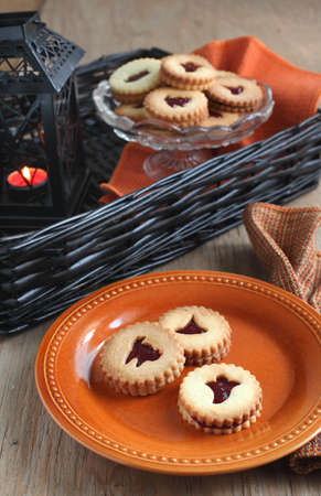 Linzer cookies for Halloween party の写真素材
