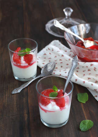 Yogurt with plum compote の写真素材