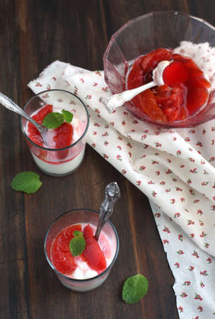 Yogurt with plum compote の写真素材