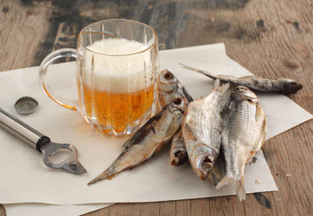 Beer and dry fishの写真素材