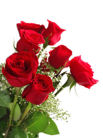 Red roses bouquet on white background の写真素材
