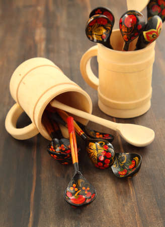 Traditional Russian decorated khokhloma wooden spoonsの写真素材