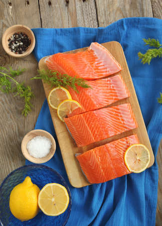 Salmon Slices with Dill and Lemon の写真素材