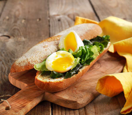 Soft-Boiled Egg sandwich with Green Salad and Mayonnaiseの写真素材