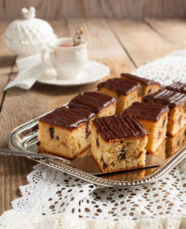 A Homemade Peanut Butter Cake with Chocolate Chips の写真素材
