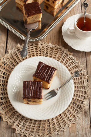 A Homemade Peanut Butter Cake with Chocolate Chips の写真素材