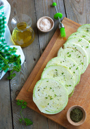 Fresh cut green cabbageの写真素材