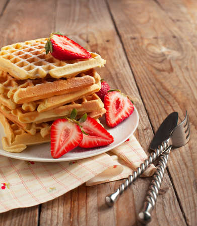Waffles with strawberriesの写真素材