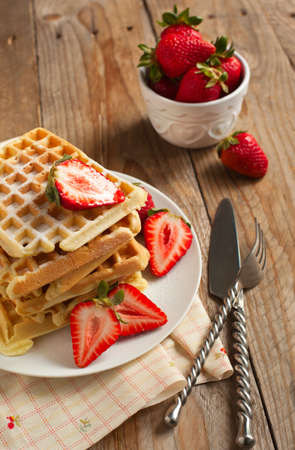 Waffles with strawberriesの写真素材