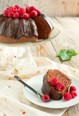 Chocolate Cake with raspberriesの写真素材