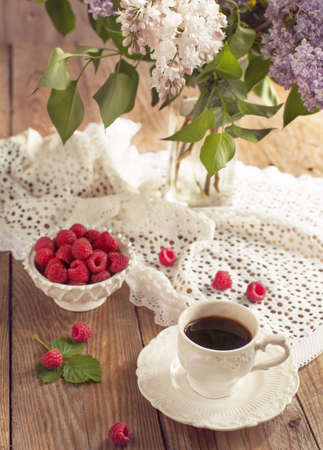 Summer beakfast  Coffee and berries  Selective focusの写真素材